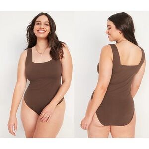 Old Navy Square Neck Tank Top Bodysuit Solid Brown Full Coverage Large Women’s